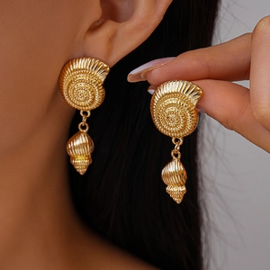 Shell Conch Dangle Earrings With 925 Sterling Silver Earring Post Alloy Metal Vintage Ocean Style For Women