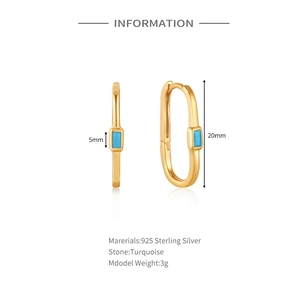 Detailed view of S925 silver turquoise earrings with product dimensions and geometry