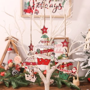 Christmas Tree Hanging Ornaments Wooden Multi Layered Holiday Decor Santa Snowman Reindeer Rustic Farmhouse Style