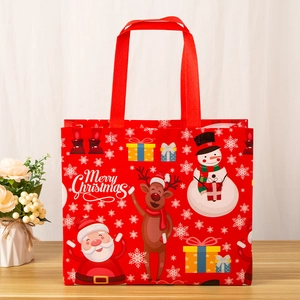 Christmas Gift Bags Laminated Non-Woven Fabric Tote Handheld Party Favors Santa Claus Patterns Holiday Reusable