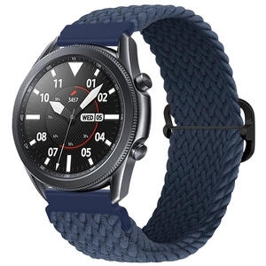 Adjustable dark blue braided nylon watch band with sleek black metal sliding buckle