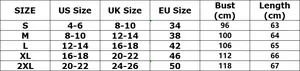 Detailed sizing chart for women's long sleeve zebra print satin shirt showing US and EU sizes