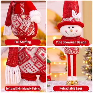Bonhomme de neige de Noël télescopique en peluche avec chapeau rouge à paillettes