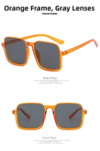 Macro detail of vintage oversized orange frames and grey lenses from multiple angles