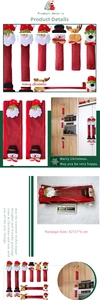 Detailed view of Christmas refrigerator handle covers with Santa and snowman patterns