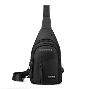 Men's minimalist black nylon chest bag with adjustable strap and durable storage compartments