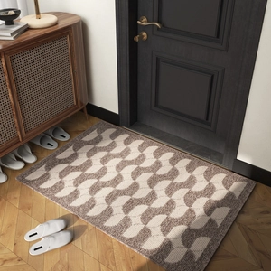 Premium beige and brown geometric polypropylene doormat with non-slip double-layer weave