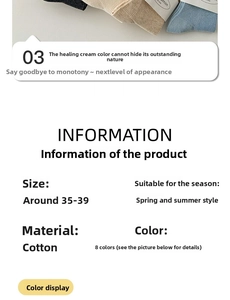 Size information and material detail of soft cotton lace-trimmed crew socks for women