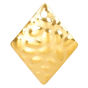 Hammered diamond-shaped 18k gold plated stainless steel pendant with textured metallic finish
