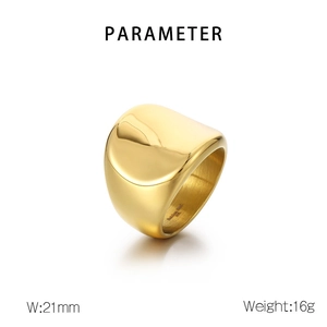 Detailed macro view showing the 21mm wide 18K gold plated stainless steel ring with engraving
