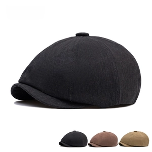 Classic distressed cotton newsboy cap in black, coffee, and khaki colors with a retro style