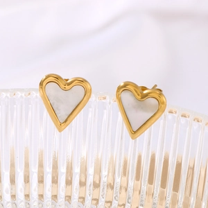 Heart Stud Earrings Stainless Steel Mother Of Artificial Pearl 18K Gold Plated Minimalist French Style For Women Jewelry