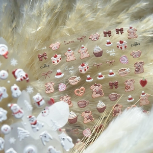3D embossed coffee bear nail art stickers with cute dessert and strawberry designs