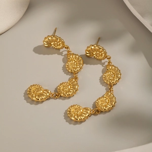 Bohemian gold 18K plated stainless steel seashell fringe drop earrings for women