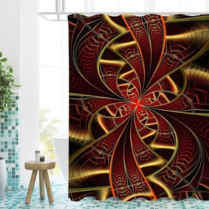 Detailed fractal mandala pattern in red and orange on a waterproof polyester shower curtain