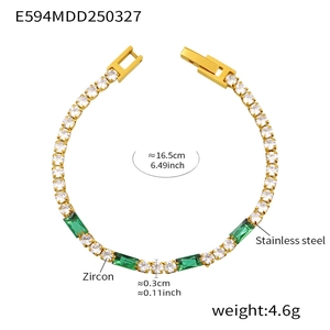 Detail showing the 16.5cm length and measurements of a gold-plated colorful zircon bracelet