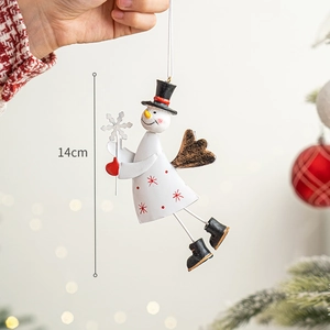 Nordic iron snowman angel ornament for Christmas tree decor, 14cm metal hanging pendant