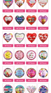 Various 18 inch heart and round foil balloons for Mother's Day with Spanish text