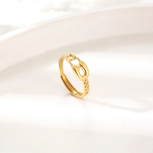 Minimalist gold paperclip shaped adjustable ring in titanium steel for women fashion
