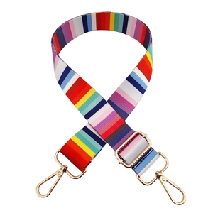 Rainbow striped nylon wide shoulder strap for handbags with gold swivel snap hooks
