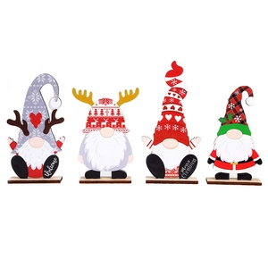 Set of 4 Christmas wooden gnomes figurines with Welcome and Merry Christmas signs