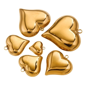 Set of 3D polished golden heart pendants in six different sizes for jewelry DIY