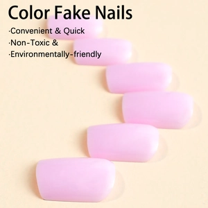 Short square round light pink press-on nails set with a soft glossy finish for women