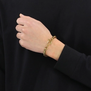 Fashionable gold stainless steel thick link bracelet with OT toggle clasp for men and women