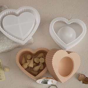Macro shot of heart-shaped silicone mold with vertical stripe texture for resin storage jars