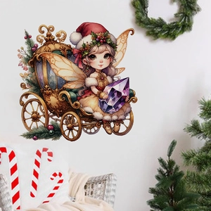 Détail du sticker mural Noël avec fée en carrosse citrouille sur un mur blanc