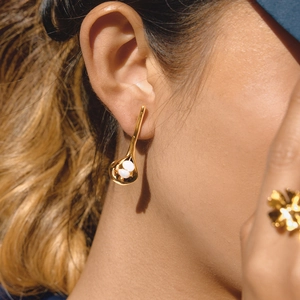 Elegant gold Calla Lily earrings with freshwater pearls and matching ring for women