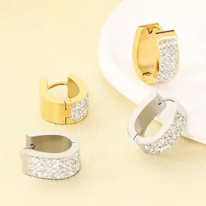 U Shaped Hoop Earrings Stainless Steel Pave White Cubic Zirconia Non Allergic Minimalist Geometric Jewelry For Women Men