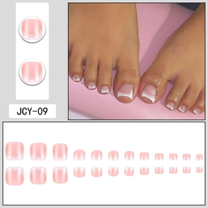 Unghie finte per piedi rosa traslucido con onde bianche stile French, set 24 pezzi