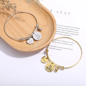 Bracelets réglables en acier inoxydable avec breloques Love mi mama en or et argent