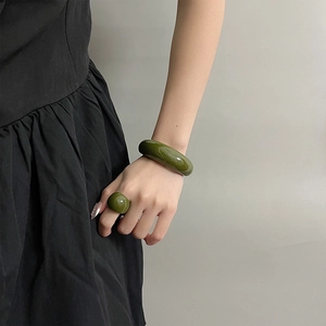 Minimalist Acrylic Bracelet And Ring Chunky Resin Bangle High Gloss Geometric Fashion Jewelry For Women Vintage Aesthetic