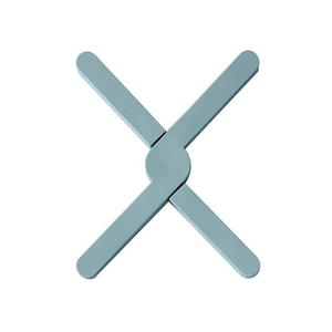Light blue foldable silicone heat insulation mat in X-shape for pot and bowl protection