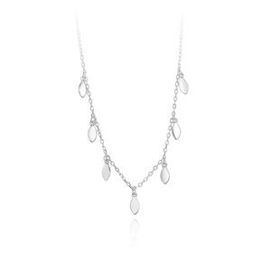 S925 Sterling Silber Halskette mit sieben polierten Pailletten-Blattanhängern für Damen