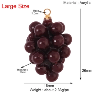Detail view of red grape acrylic fruit pendant showing 26mm by 16mm product dimensions