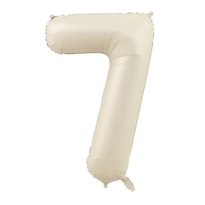 Detailed view of number 7 cream foil balloon with smooth texture for birthday parties