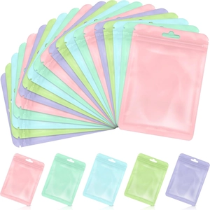 Colorful translucent macaron zip lock jewelry bags with hanging holes for packaging