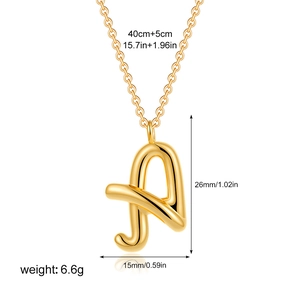 Detailed dimensions of 18K gold letter A pendant with 40+5cm chain measurements