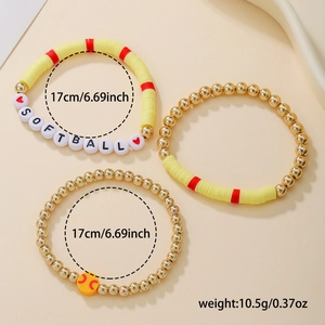 Ensemble de 3 bracelets de sport en perles colorées avec thème softball, long de 17 cm