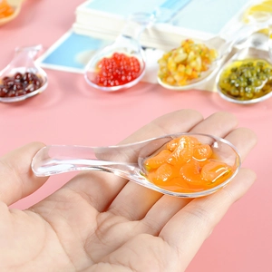Cuillère de dégustation en ABS transparent avec garniture alimentaire miniature réaliste