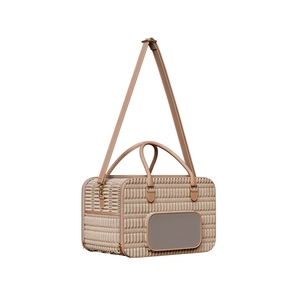 Sac de transport pour chat en velours beige avec filet respirant et poignée cuir