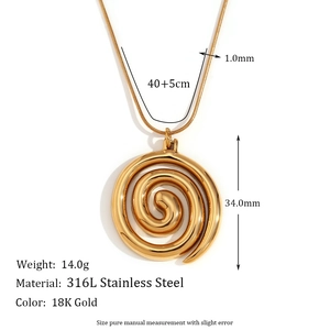 18K gold plated stainless steel swirl pendant necklace with fine snake chain for women