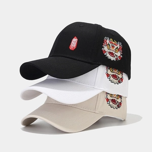 Cotton Baseball Cap With Chinese Lion Dance Embroidery Adjustable Sun Hat Retro Streetwear Hip Hop Unisex Snapback Hat