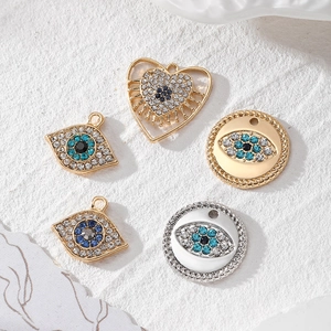 Evil Eye Alloy Rhinestone Charms Heart Round Pendants For DIY Necklace Earring Making Retro Jewelry Findings