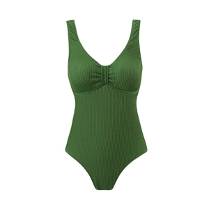 Costume da bagno intero verde scuro con scollo a V e particolare tessuto goffrato