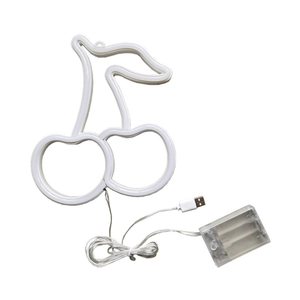 Wall-mounted LED cherry neon sign with dual USB and battery power system for bedroom decor