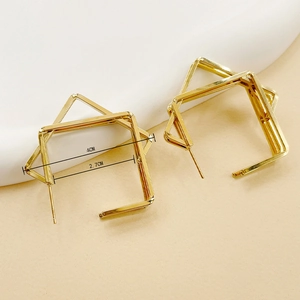 Golden irregular square geometric stud earrings for women with 4cm outer diameter dimension